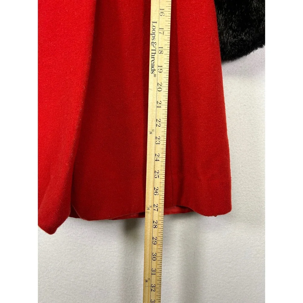 Vintage Holiday Rothschild Kids Size 6 Red Wool Hooded Faux Fur Trim Coat C56329